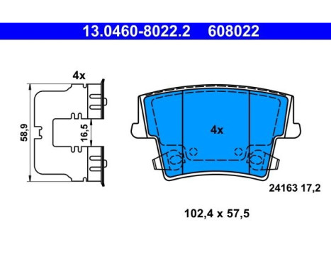 Brake pad set, disc brake 13.0460-8022.2 ATE