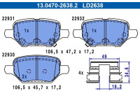 Brake pad set, disc brake 13.0470-2638.2 ATE