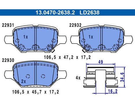 Brake pad set, disc brake 13.0470-2638.2 ATE