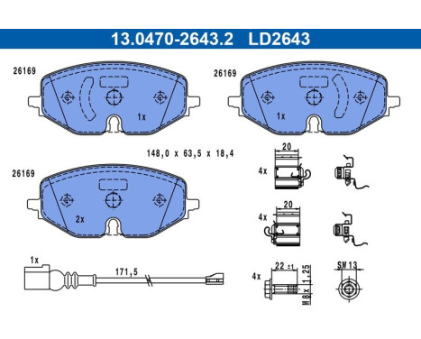 Brake pad set, disc brake 13.0470-2643.2 ATE