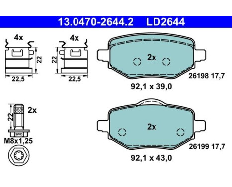 Brake pad set, disc brake 13.0470-2644.2 ATE