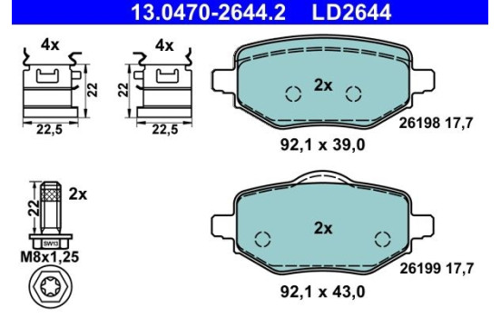 Brake pad set, disc brake 13.0470-2644.2 ATE