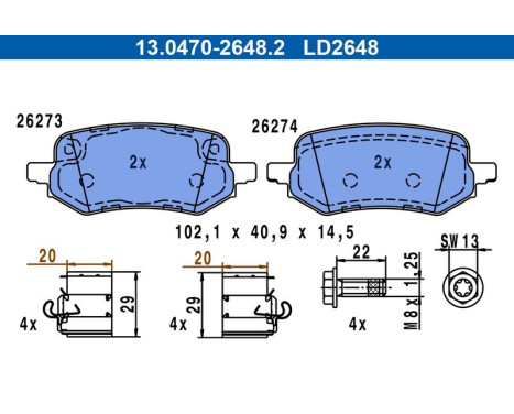 Brake pad set, disc brake 13.0470-2648.2 ATE