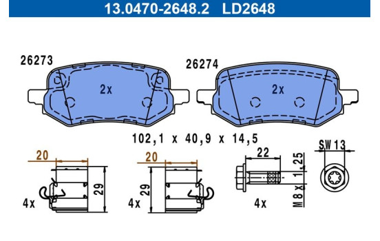 Brake pad set, disc brake 13.0470-2648.2 ATE