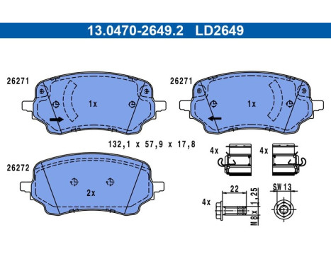 Brake pad set, disc brake 13.0470-2649.2 ATE