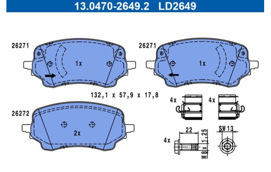 Brake pad set, disc brake 13.0470-2649.2 ATE
