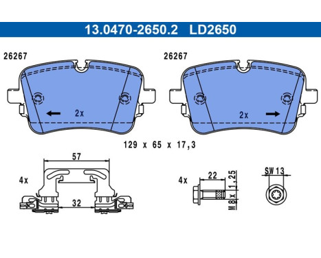 Brake pad set, disc brake 13.0470-2650.2 ATE