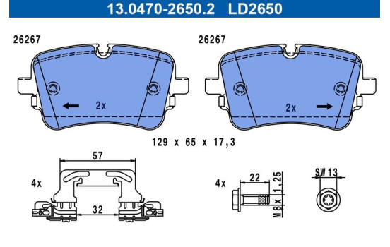Brake pad set, disc brake 13.0470-2650.2 ATE