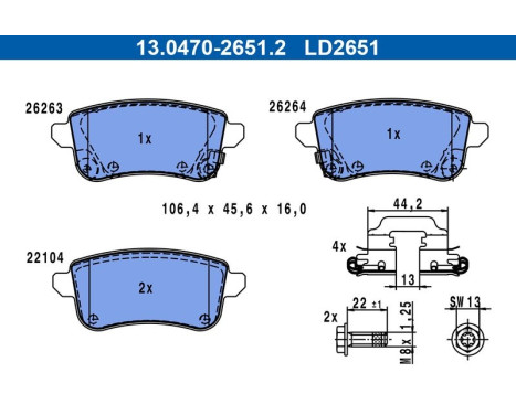 Brake pad set, disc brake 13.0470-2651.2 ATE