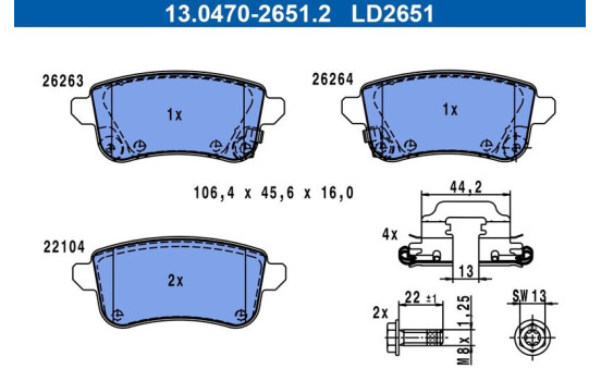 Brake pad set, disc brake 13.0470-2651.2 ATE