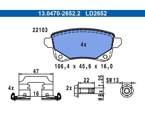 Brake pad set, disc brake 13.0470-2652.2 ATE
