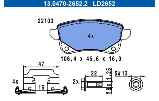 Brake pad set, disc brake 13.0470-2652.2 ATE