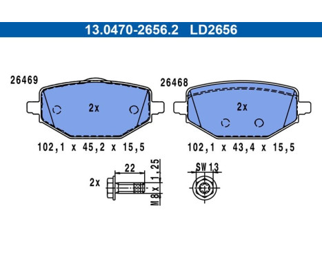 Brake pad set, disc brake 13.0470-2656.2 ATE