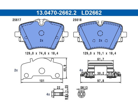 Brake pad set, disc brake 13.0470-2662.2 ATE