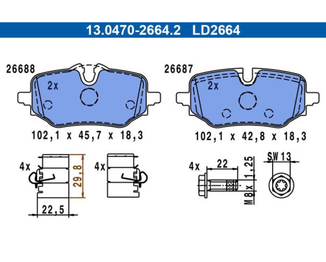 Brake pad set, disc brake 13.0470-2664.2 ATE