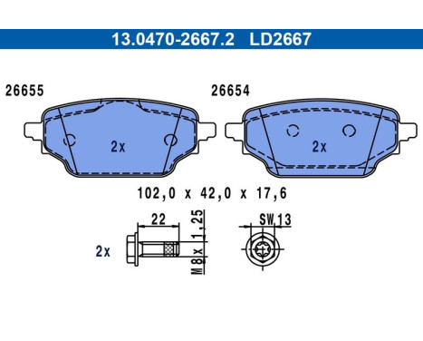Brake pad set, disc brake 13.0470-2667.2 ATE