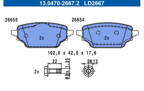 Brake pad set, disc brake 13.0470-2667.2 ATE