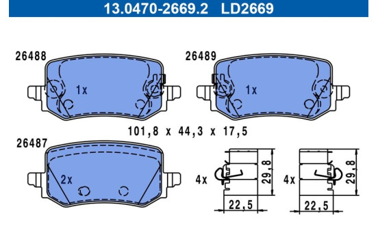 Brake pad set, disc brake 13.0470-2669.2 ATE