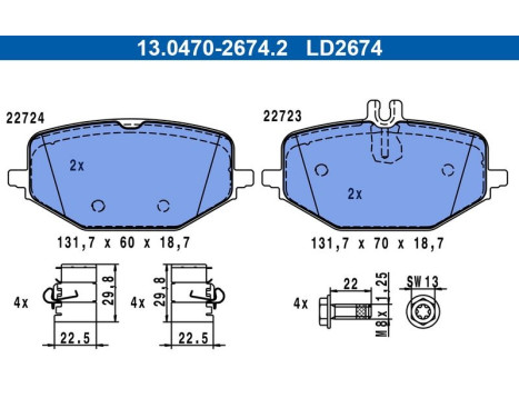Brake pad set, disc brake 13.0470-2674.2 ATE