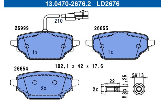 Brake pad set, disc brake 13.0470-2676.2 ATE