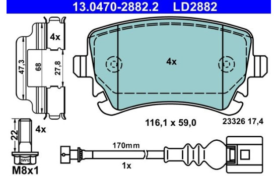 Brake pad set, disc brake 13.0470-2882.2 ATE
