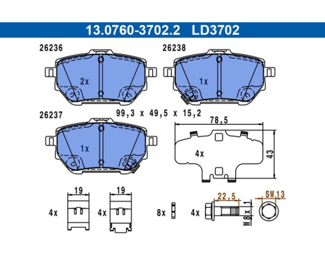 Brake pad set, disc brake 13.0470-3702.2 ATE