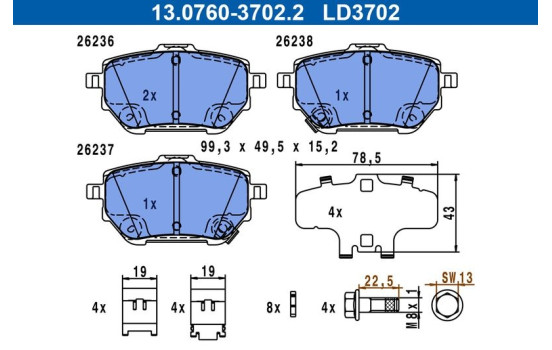 Brake pad set, disc brake 13.0470-3702.2 ATE