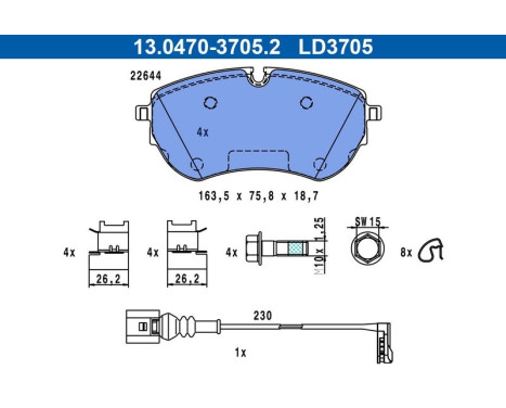 Brake pad set, disc brake 13.0470-3705.2 ATE