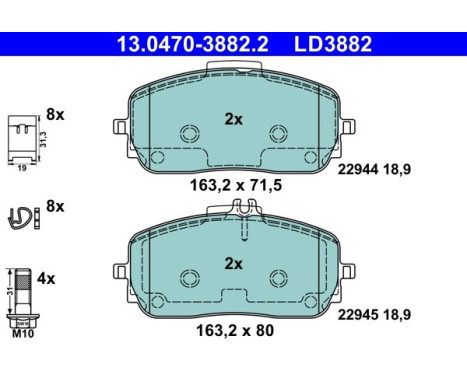 Brake pad set, disc brake 13.0470-3882.2 ATE