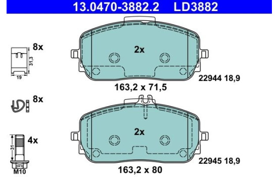 Brake pad set, disc brake 13.0470-3882.2 ATE