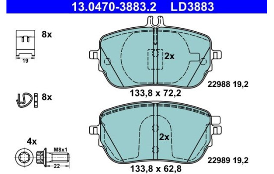 Brake pad set, disc brake 13.0470-3883.2 ATE