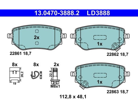 Brake pad set, disc brake 13.0470-3888.2 ATE