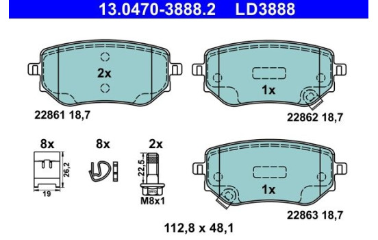 Brake pad set, disc brake 13.0470-3888.2 ATE