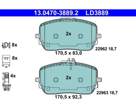 Brake pad set, disc brake 13.0470-3889.2 ATE