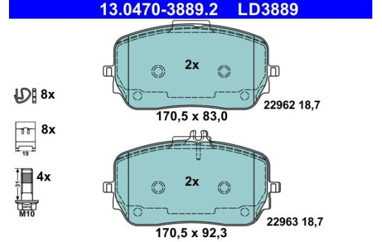 Brake pad set, disc brake 13.0470-3889.2 ATE
