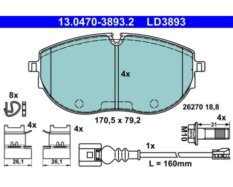 Brake pad set, disc brake 13.0470-3893.2 ATE