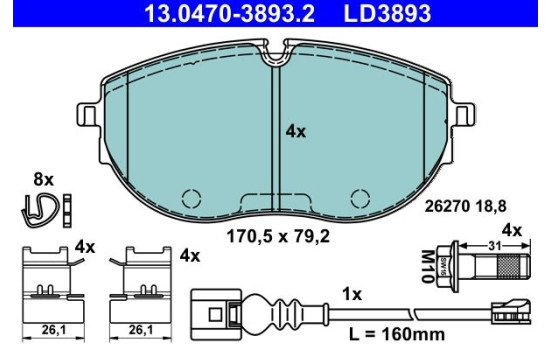 Brake pad set, disc brake 13.0470-3893.2 ATE