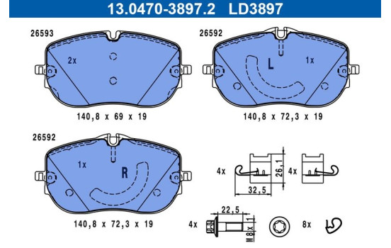 Brake pad set, disc brake 13.0470-3897.2 ATE