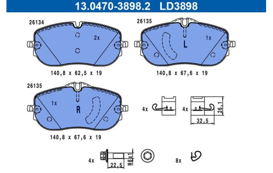 Brake pad set, disc brake 13.0470-3898.2 ATE