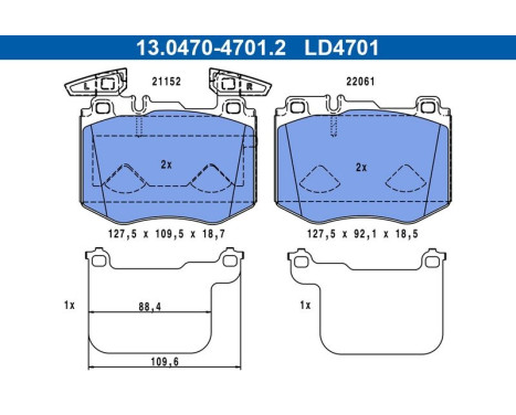 Brake pad set, disc brake 13.0470-4701.2 ATE