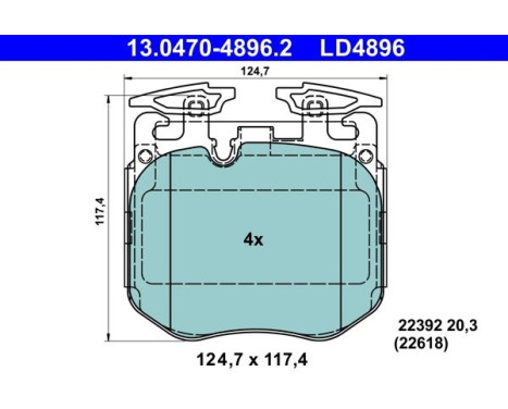 Brake pad set, disc brake 13.0470-4896.2 ATE