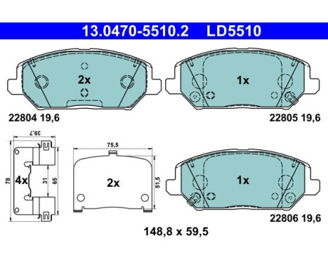 Brake pad set, disc brake 13.0470-5510.2 ATE