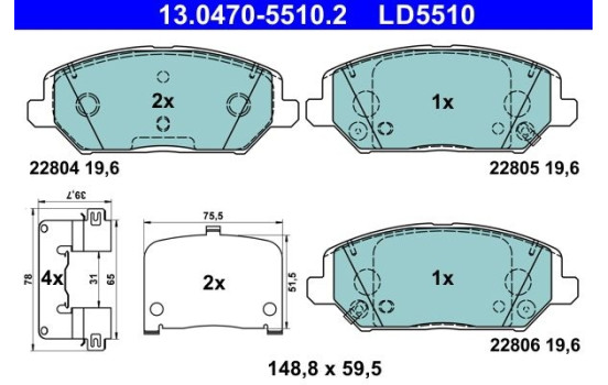 Brake pad set, disc brake 13.0470-5510.2 ATE
