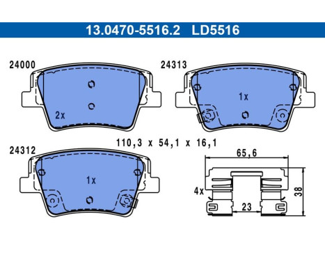 Brake pad set, disc brake 13.0470-5516.2 ATE