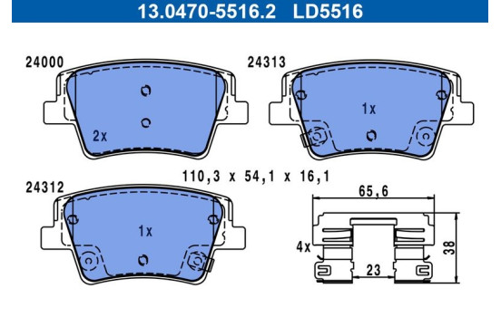 Brake pad set, disc brake 13.0470-5516.2 ATE