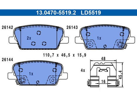 Brake pad set, disc brake 13.0470-5519.2 ATE