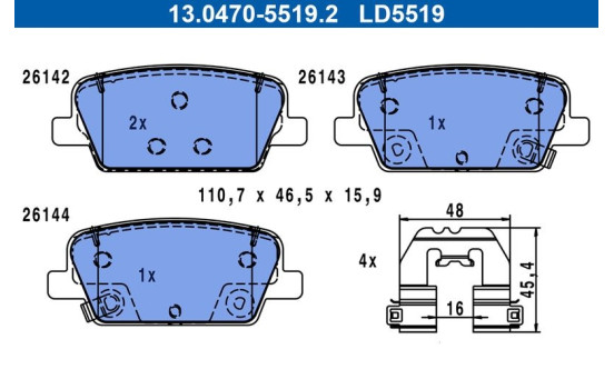 Brake pad set, disc brake 13.0470-5519.2 ATE