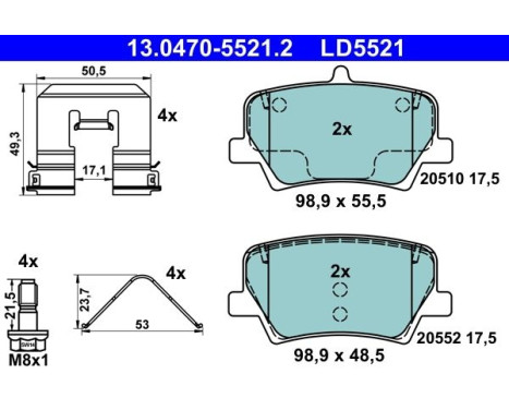 Brake pad set, disc brake 13.0470-5521.2 ATE
