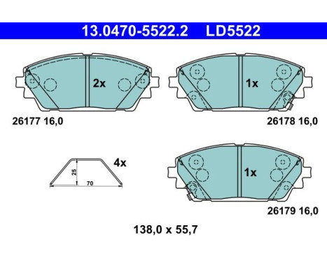 Brake pad set, disc brake 13.0470-5522.2 ATE