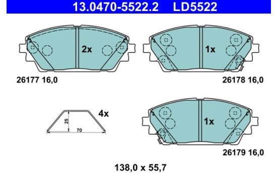 Brake pad set, disc brake 13.0470-5522.2 ATE